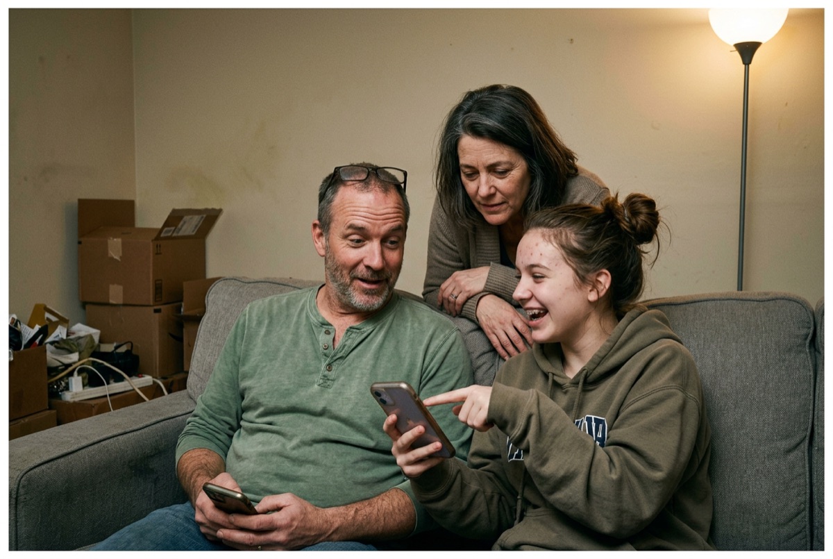 A family going through their contents checklist together on their phones