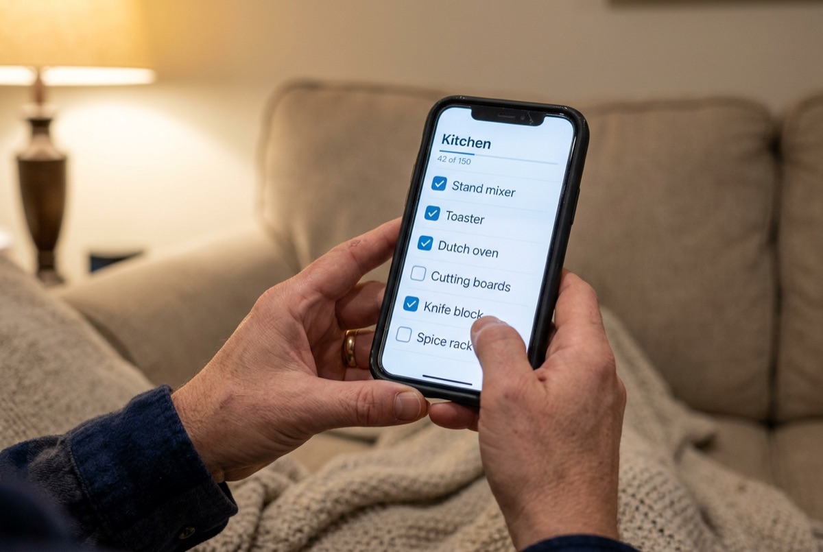 The Memory Jogger kitchen checklist on a phone
